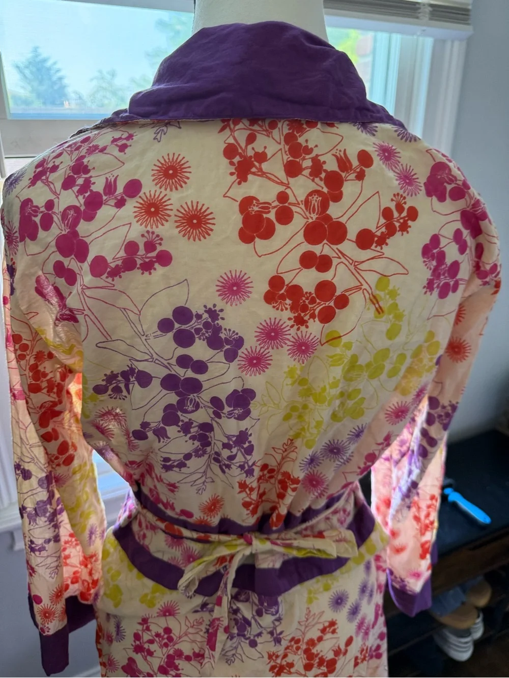 Karma living Vintage Floral Wrap Midi Dress in Purple and Multi-Color Size Mediu